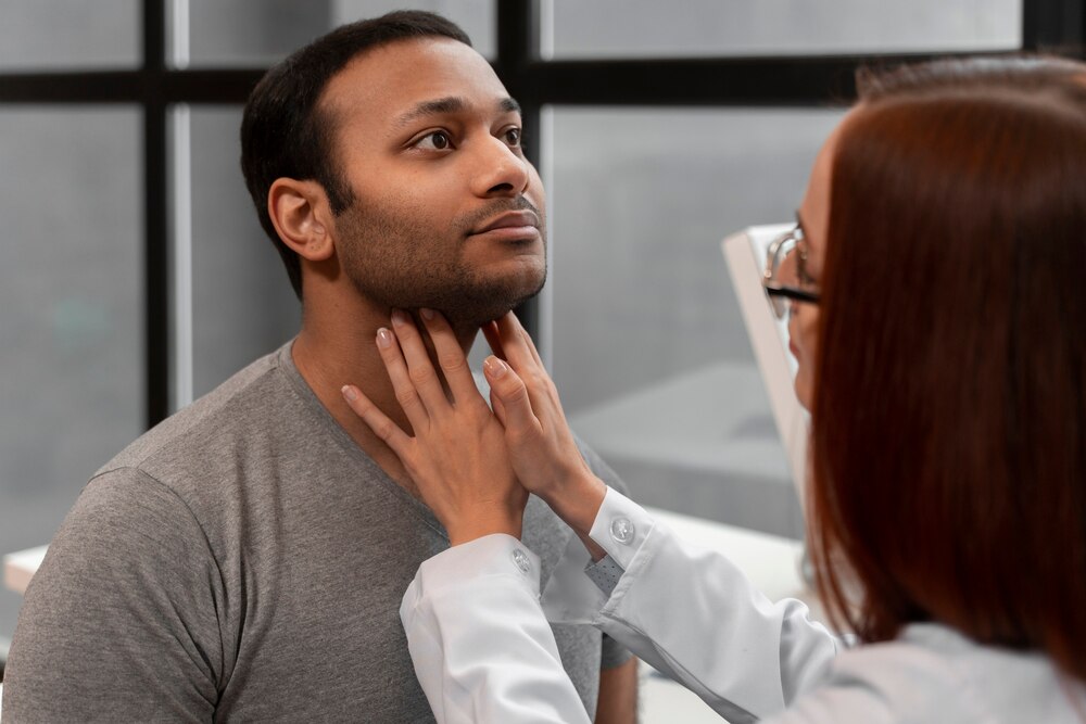 Side view doctor checking patient