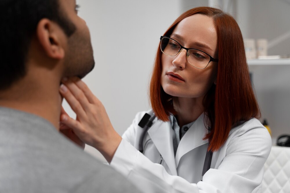 Side view doctor checking patient